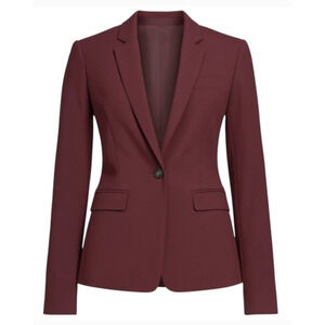 Theory Blazer Womens 6 Burgundy Dancey Wool One Button Tailored Suit Jacket
